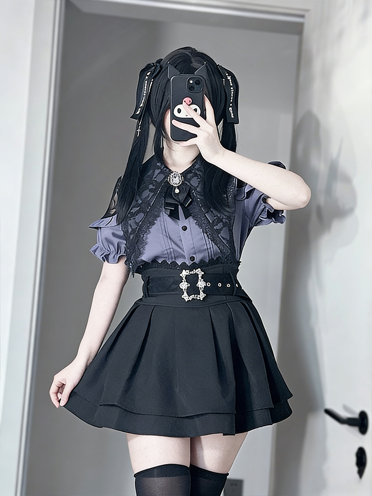 Summer Goth Clothing - Setelan Dua Potong Baju Bahu Terbuka