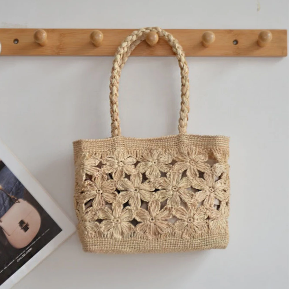 Beach Bag Straw - Tas Jerami Bohemian Motif Bunga, Tas