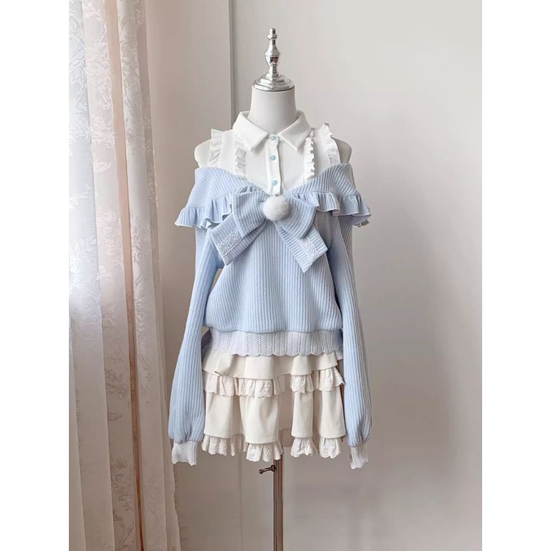 Off Shoulder Blouse - Set 2 Potong Lolita Soft Girl