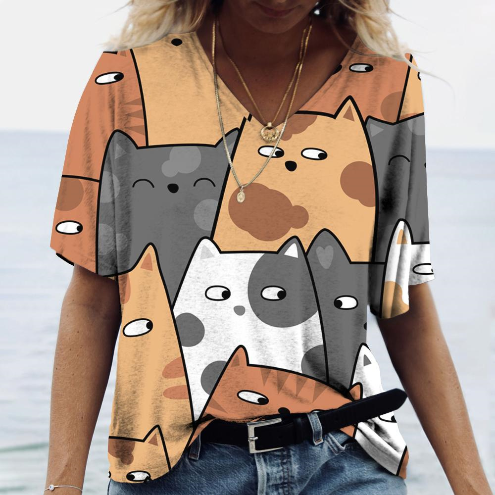 Summer Loving Clothing - Kaos Wanita V-neck Fashion, Gambar Kucing