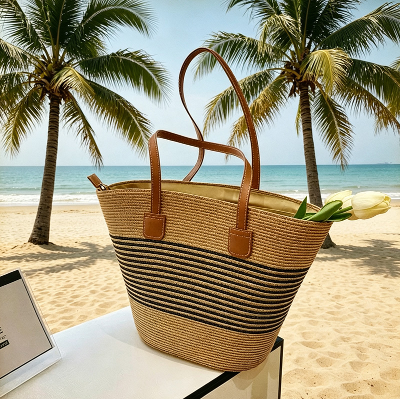 Beach Bag Straw - CLAREGQI Tas Jinjing Jerami Bergaris Wanita,