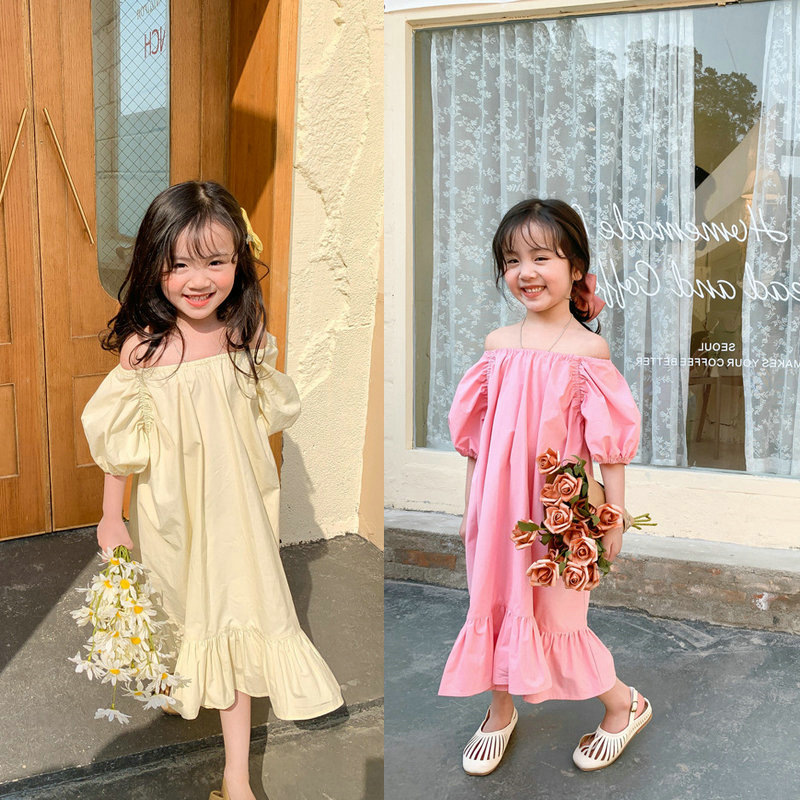 Summer Loving Kids Clothing - Gaun Putri Tanpa Bahu Ruched Lengan