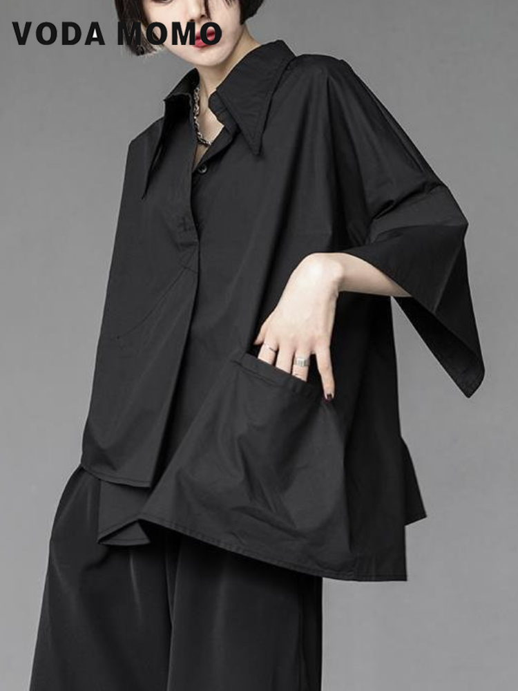 Summer Goth Clothing - Y2K blus sifon wanita, atasan sekolah