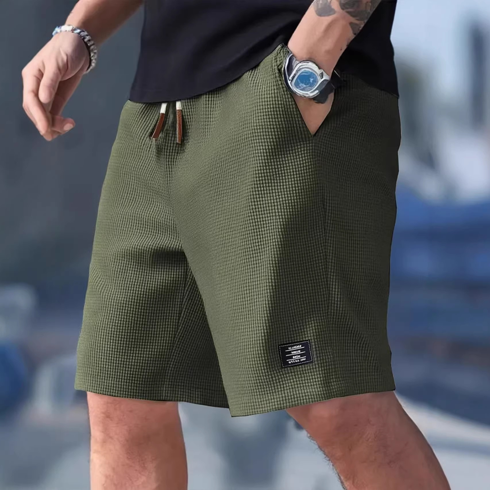 Celana Pendek Pria Hitam Waffl - Summer Clothing Deals ulasan dan harga