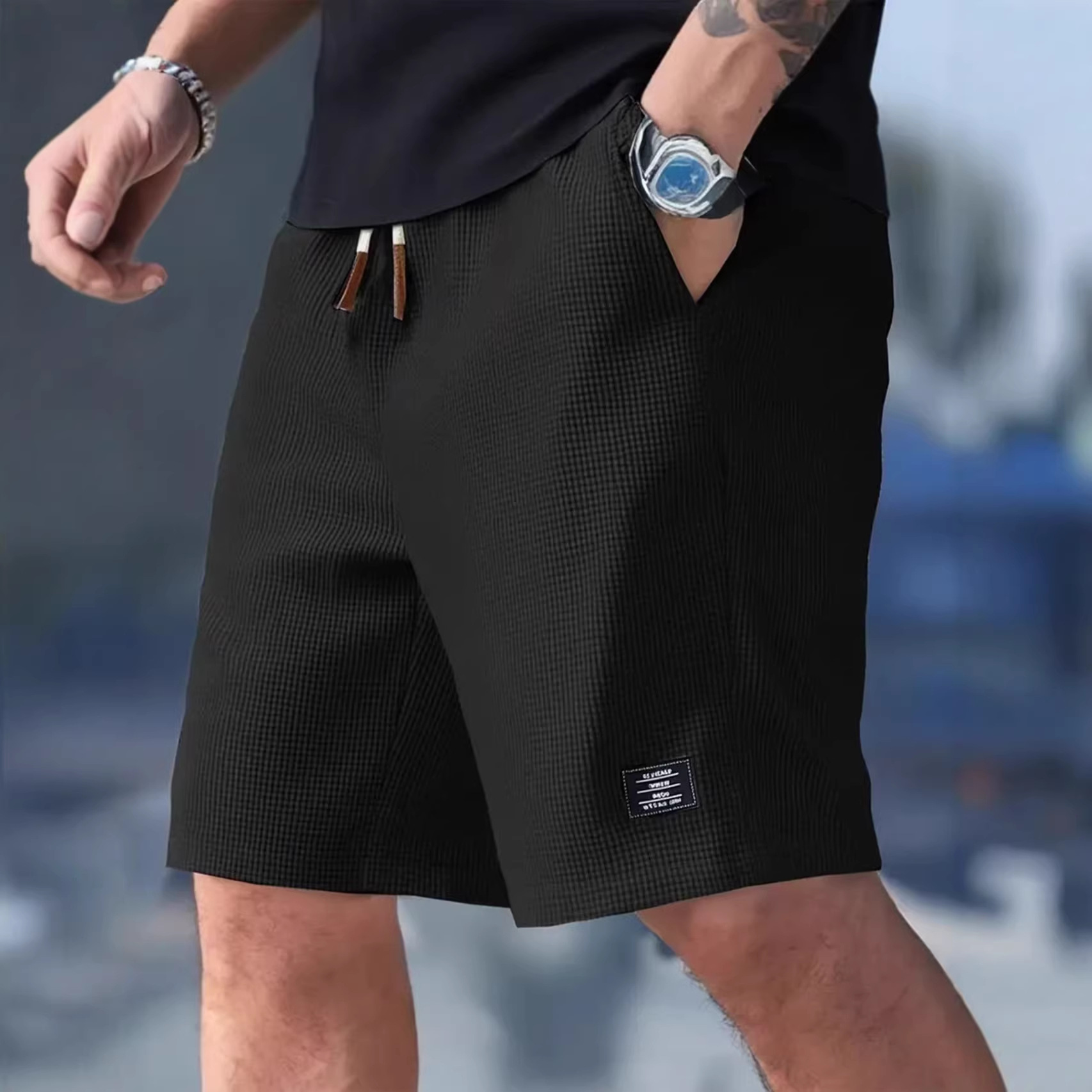 Celana Pendek Pria Hitam Waffl - Summer Clothing Deals ulasan dan harga