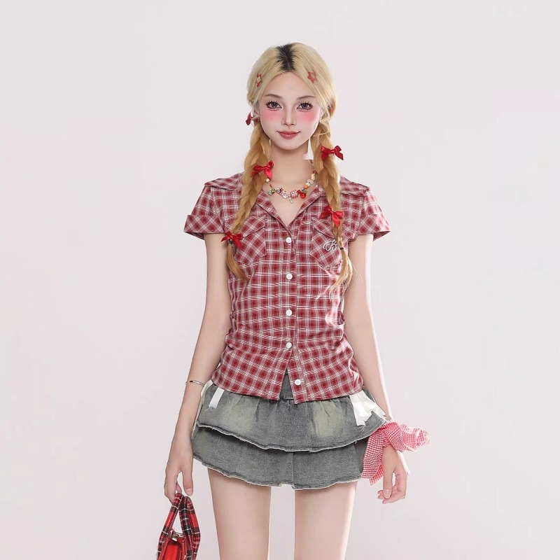 Kemeja Kotak-kotak Gotik Vinta - Summer Goth Clothing ulasan dan harga