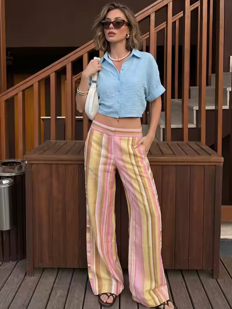 Celana Bergaris Wanita Celana  - Palazzo Pant Wide ulasan dan harga