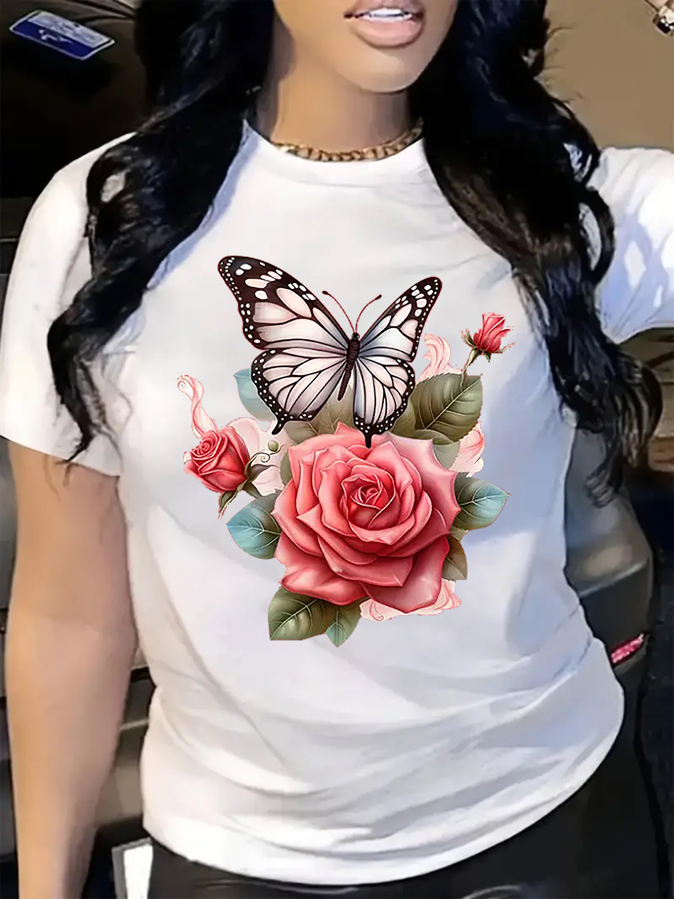 Kaus Wanita Motif Mawar Kupu-k - Summer Rose Clothing ulasan dan harga