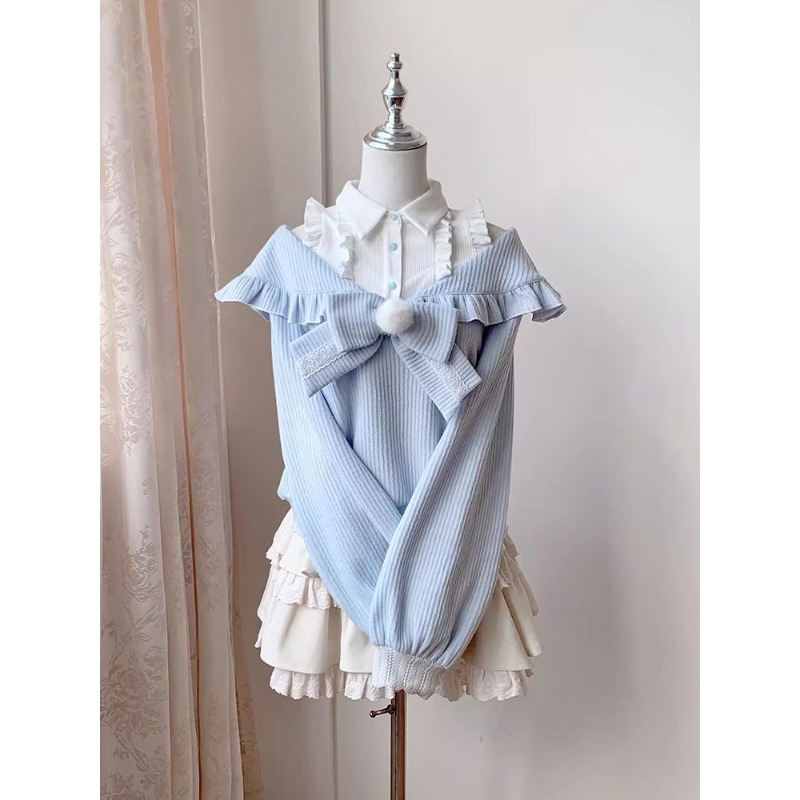 Set 2 Potong Lolita Soft Girl  - Off Shoulder Blouse ulasan dan harga