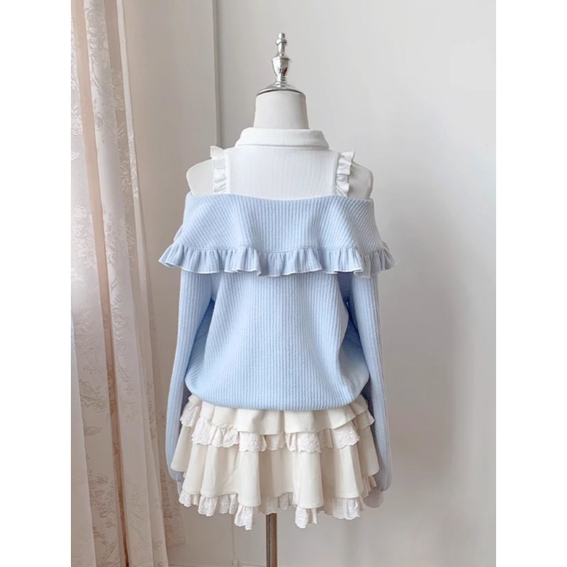 Set 2 Potong Lolita Soft Girl  - Off Shoulder Blouse ulasan dan harga