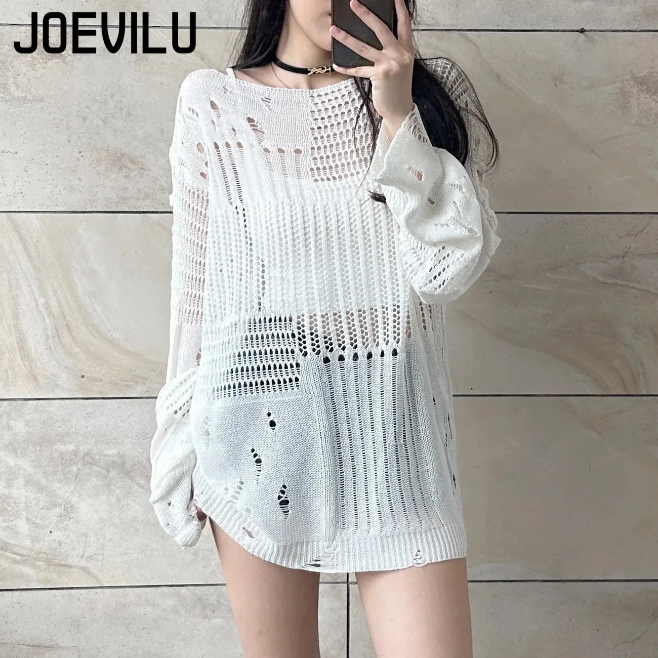 JOEVILU blus rajut berongga wa - Summer Goth Clothing ulasan dan harga