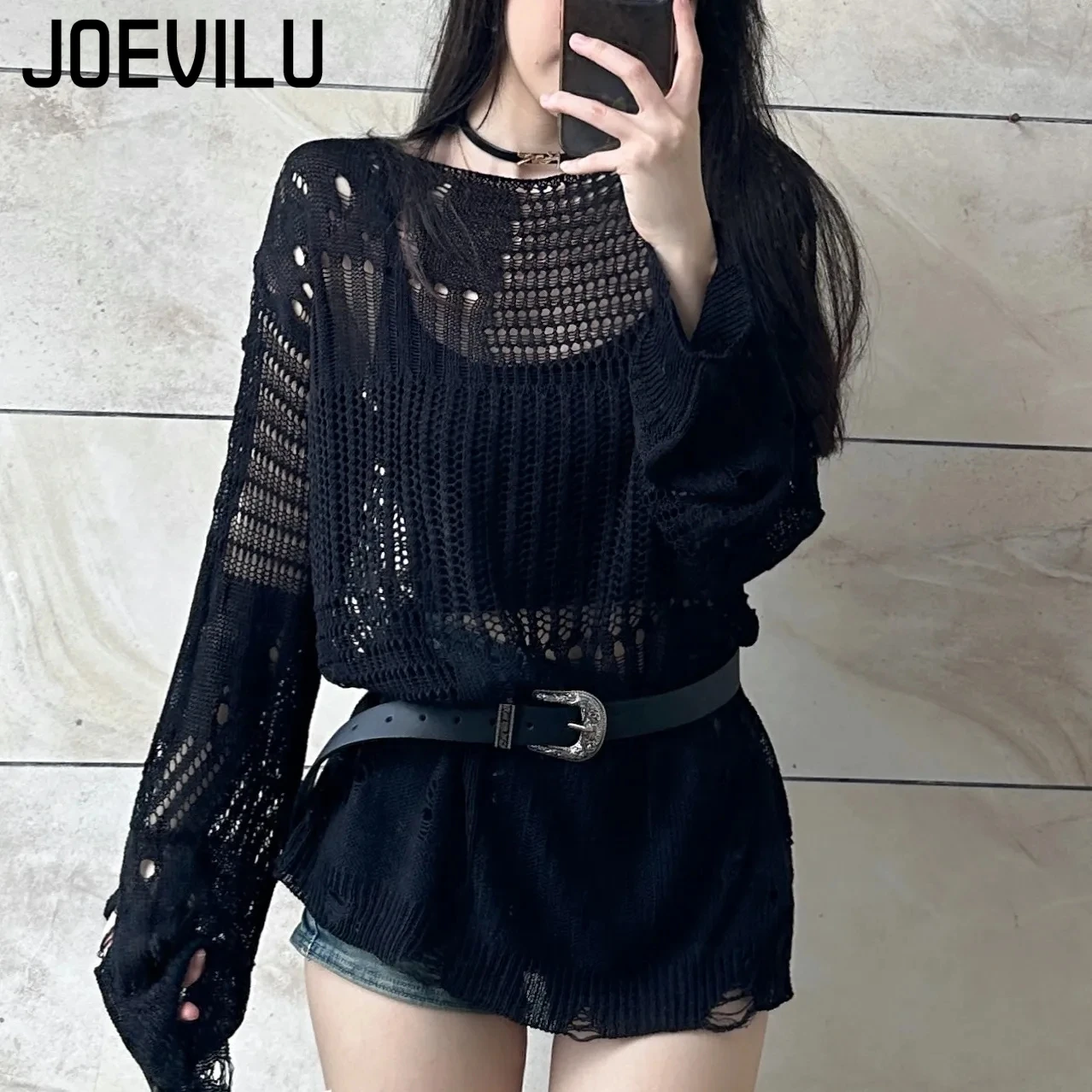 JOEVILU blus rajut berongga wa - Summer Goth Clothing ulasan dan harga