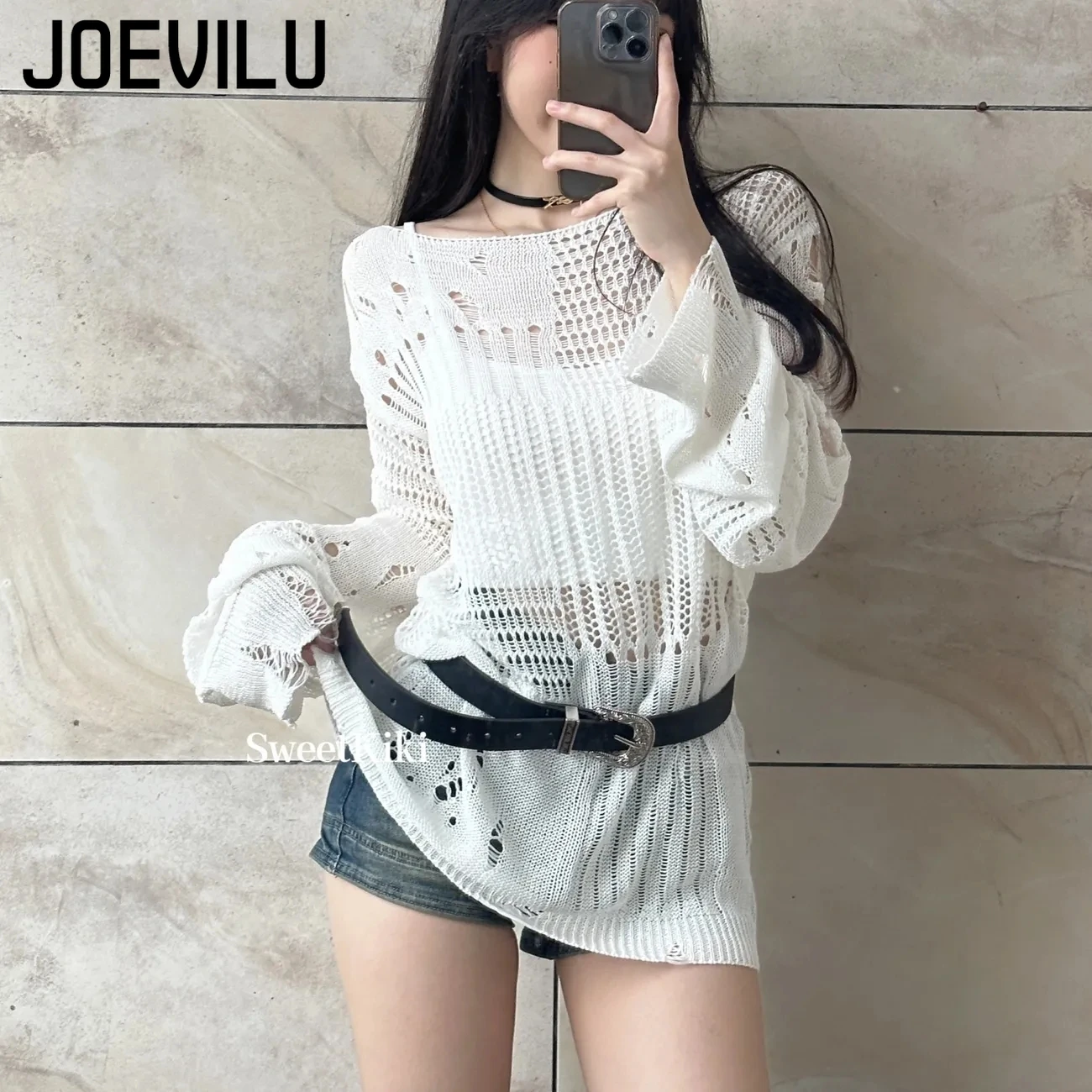 JOEVILU blus rajut berongga wa - Summer Goth Clothing ulasan dan harga