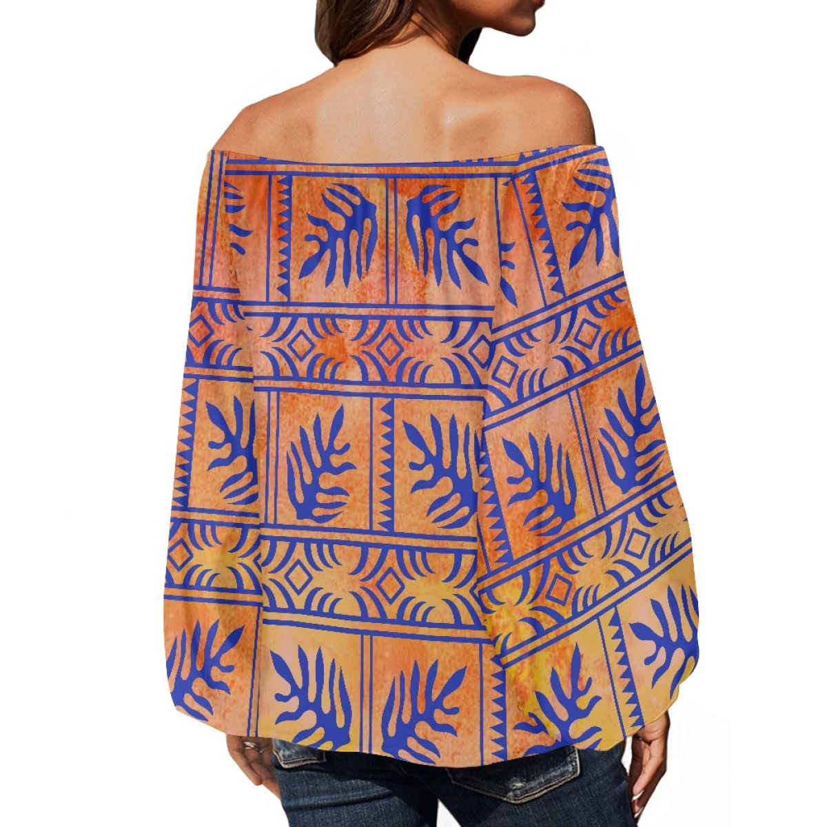 Pakaian Suku Polinesia Motif T - Off Shoulder Blouse ulasan dan harga