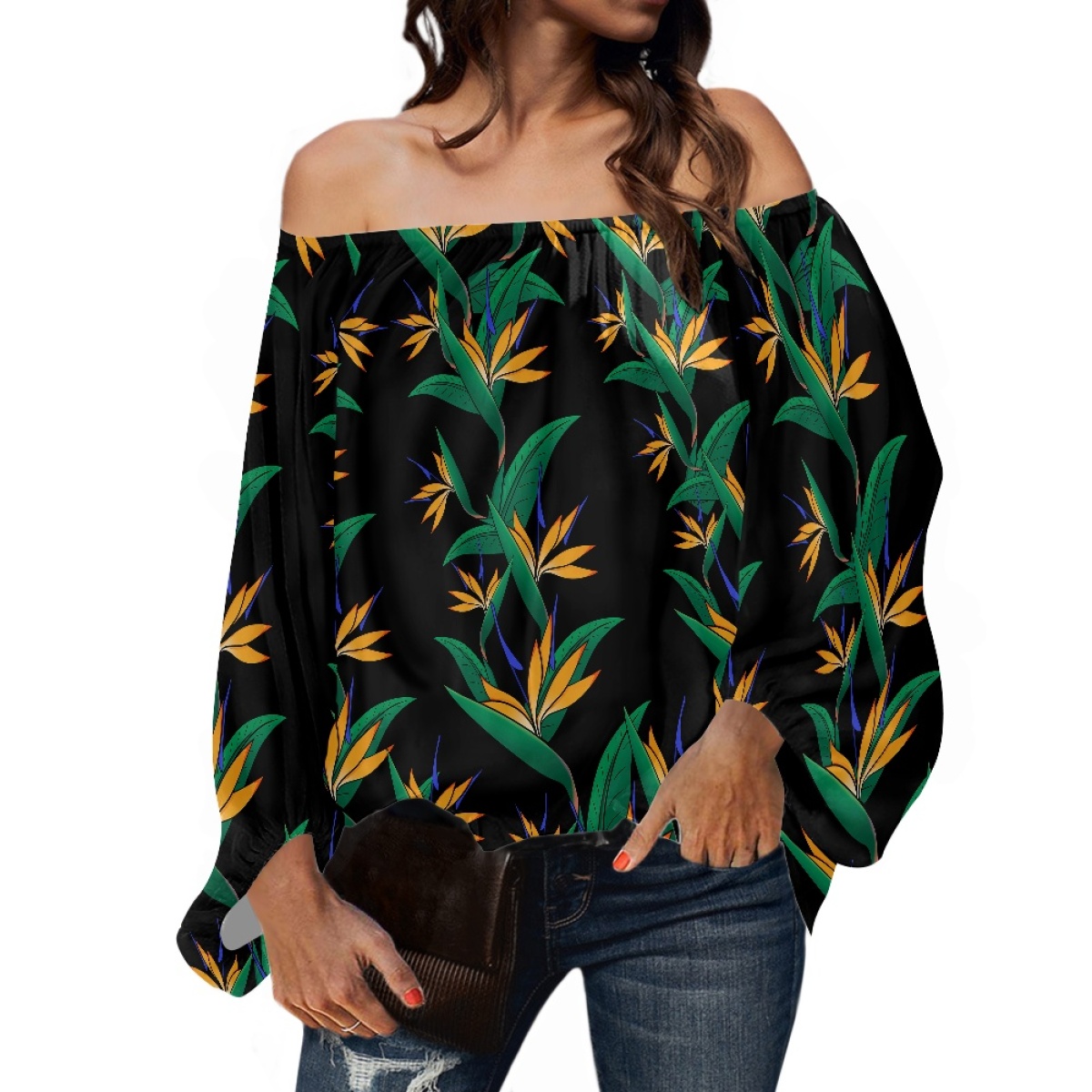 Pakaian Suku Polinesia Motif T - Off Shoulder Blouse ulasan dan harga