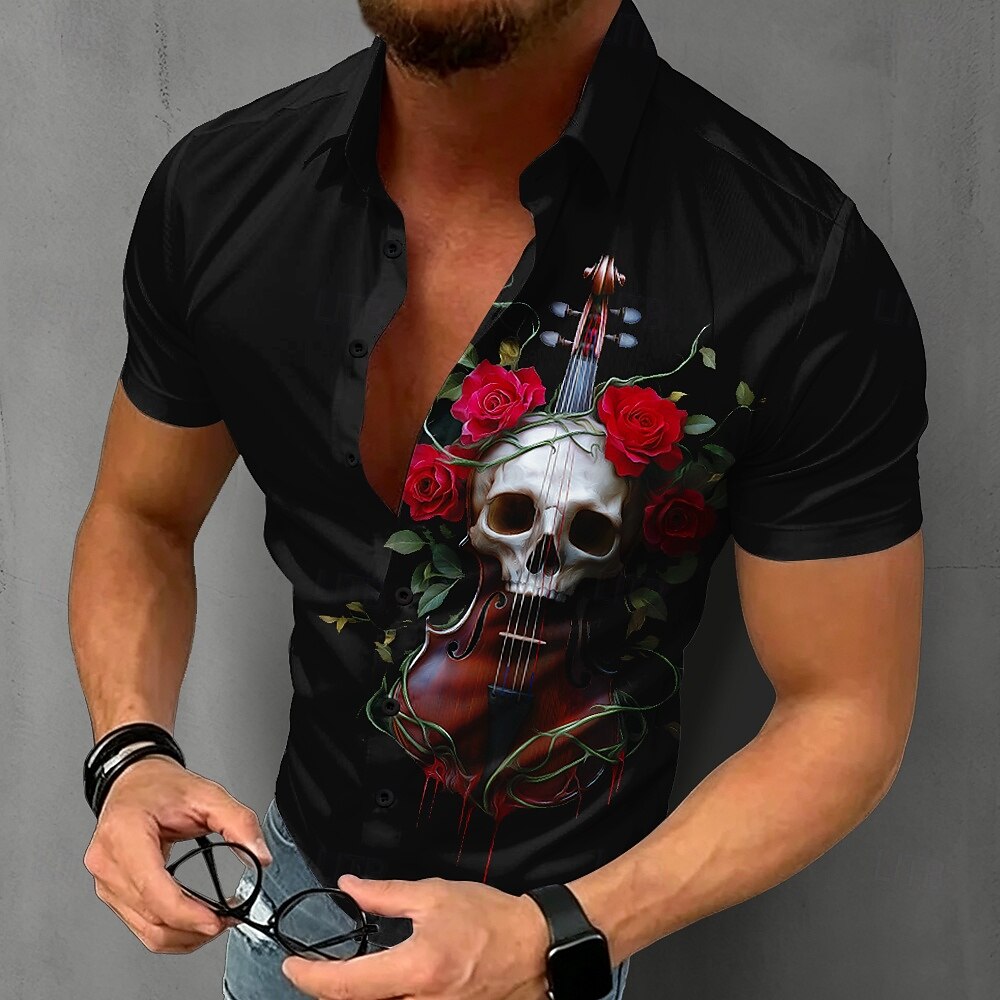 Kemeja Tengkorak Gotik Pria Le - Summer Rose Clothing ulasan dan harga