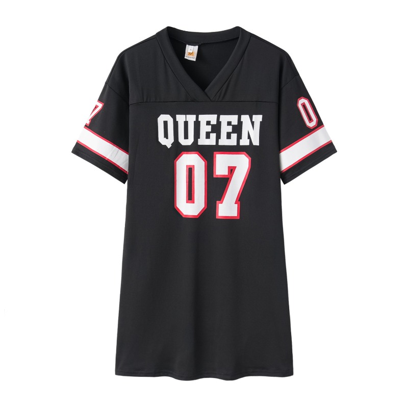 Gaun Cetak Huruf Queen V-Neck  - Summer Holiday Clothing Women ulasan dan harga