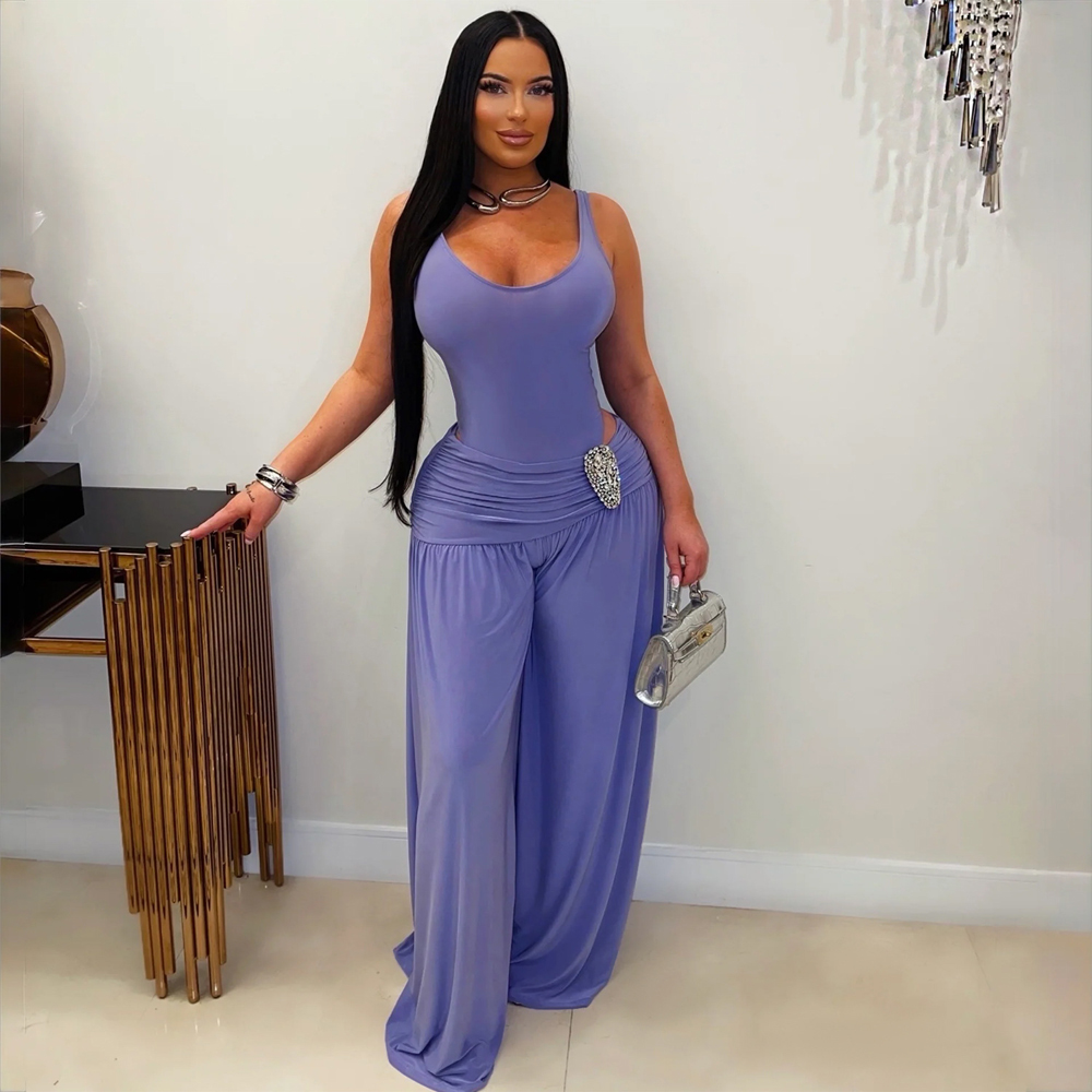 Setelan Wanita 2 Potong Warna  - Palazzo Pant Wide ulasan dan harga